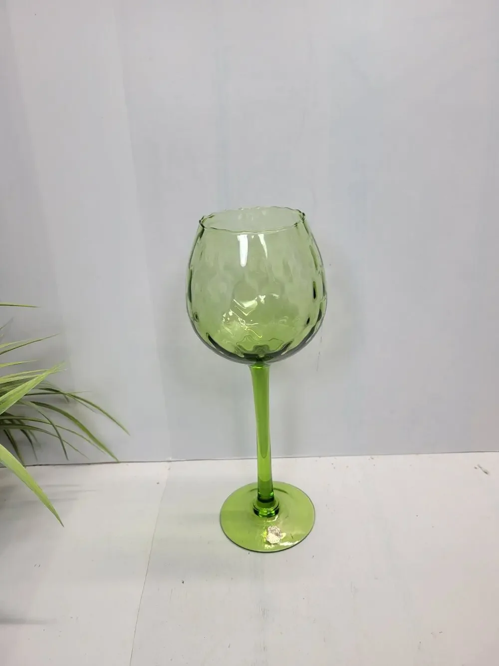 Vintage Empoli Green Glass Goblet Mid Century Italian Optic Stem Snifter Vase